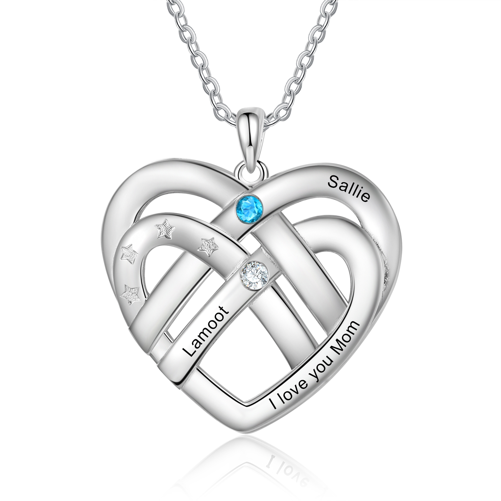 2 Names - Personalized Double Layer Heart Necklace with Custom Name an