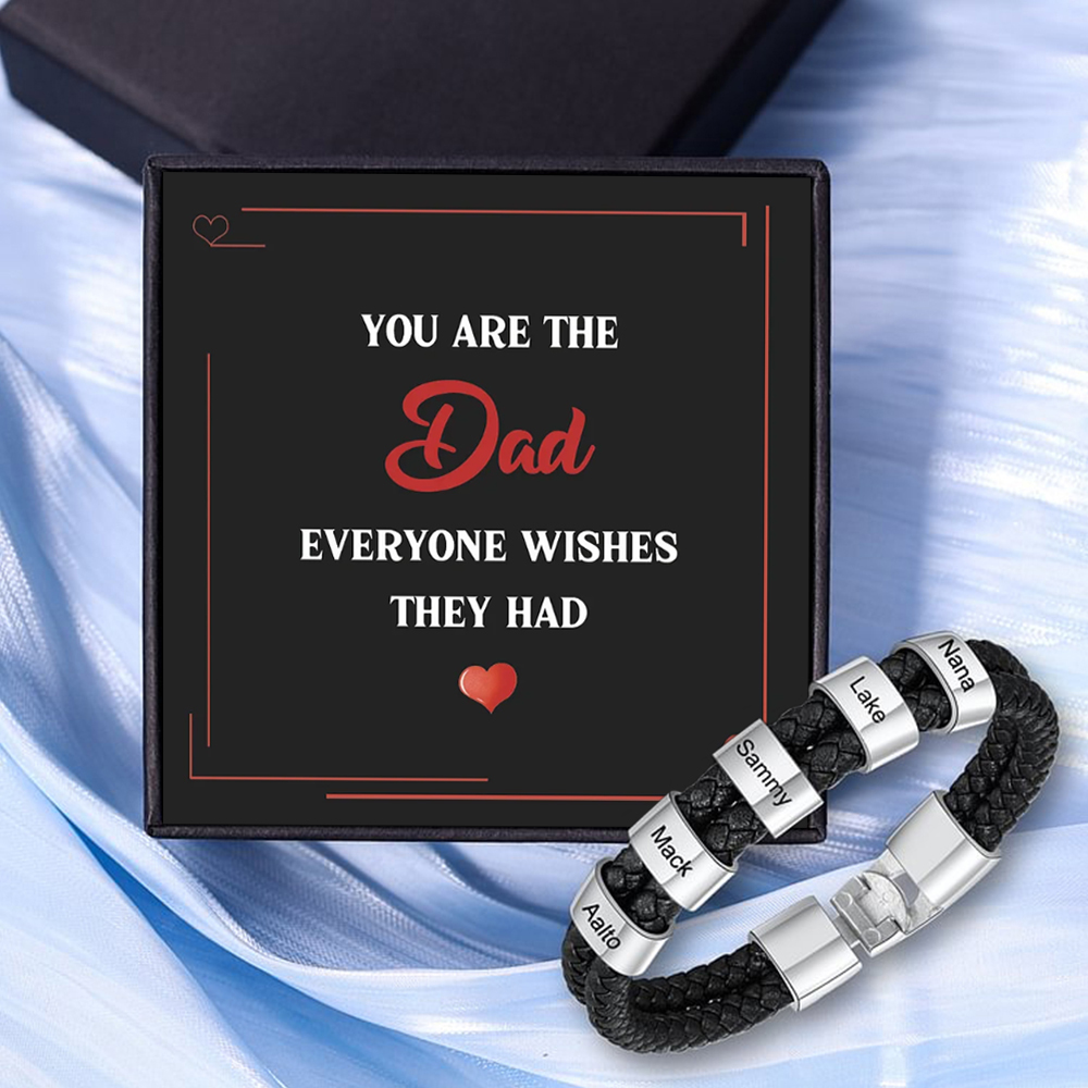 5 Names Personalized Braided Leather Bracelet Engraving Men's Bracelet Gift for Dad