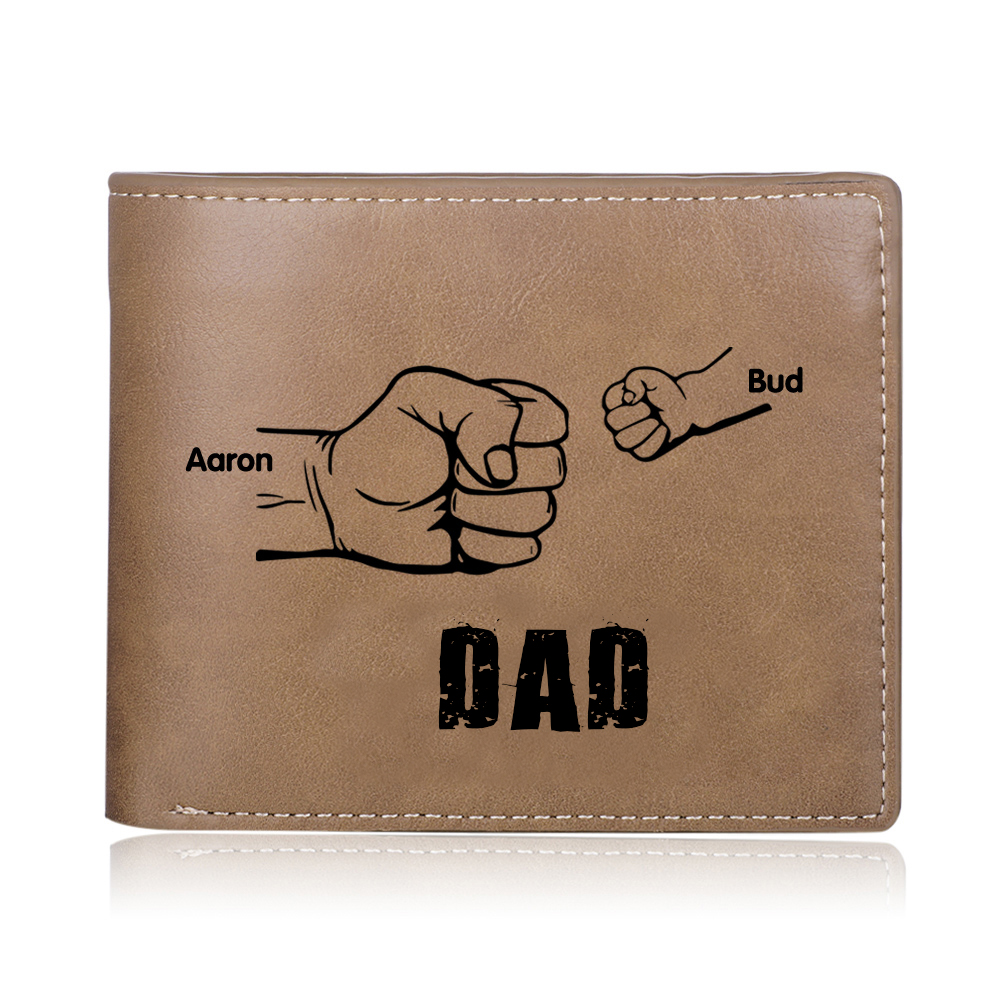 2 Names - Personalized Fist Style Leather Men's Wallet Custom Photo Wallet for Dad
