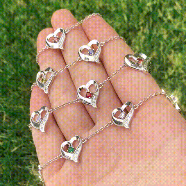 5 Names-Personalized Heart Bracelet With 5 Birthstones Bangle Engraved Names Bangle For Her