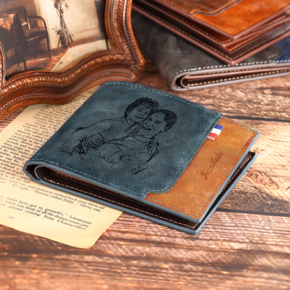 4 Names - Personalized Photo Custom Leather Men's Folding Wallet as a Father's Day Gift for Dad