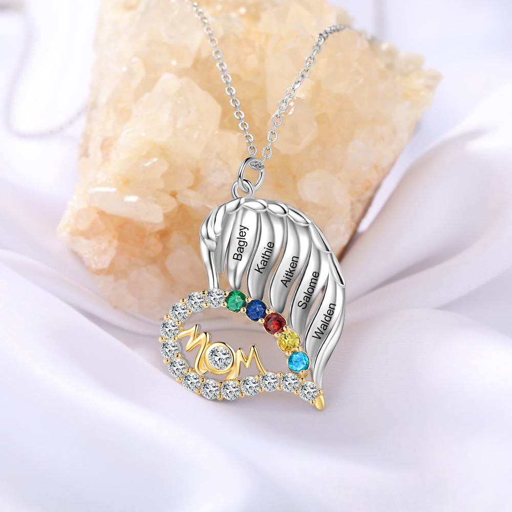 5 Names-Personalized Hearts Necklace Custom Birthstone Necklace Wonderful Gifts for Mom