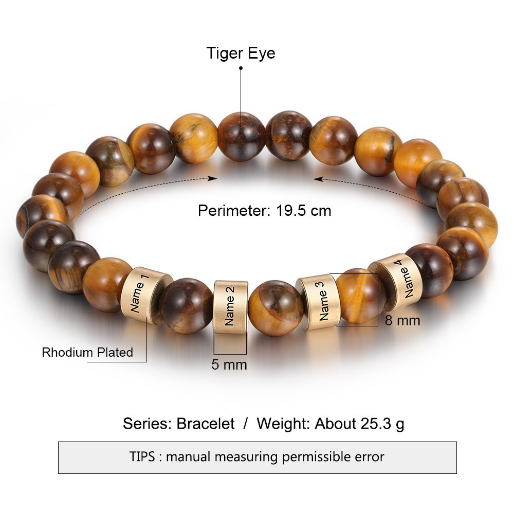 Brown Tiger Eye Men's 5 Names Bracelet great gift For him