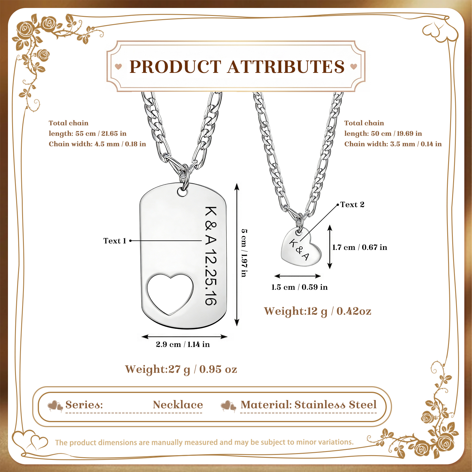 Personalized Heart Cut-Out Couple Necklace Set