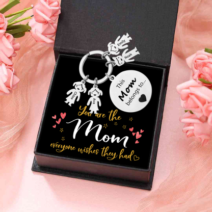 4 Names-This Mom Belongs to...Custom Keychain with Name & Text