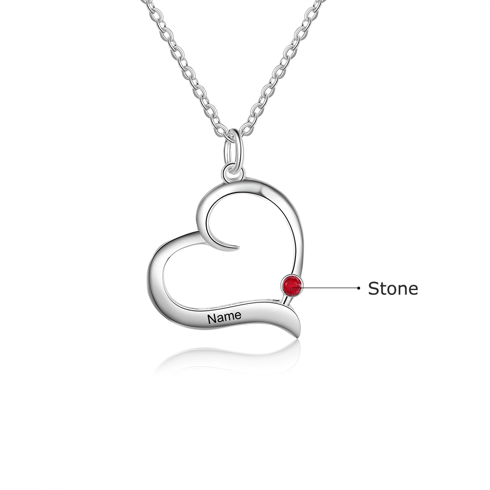 1 Name-Personalized Special Heart Necklace with Birthstone and Name for Her