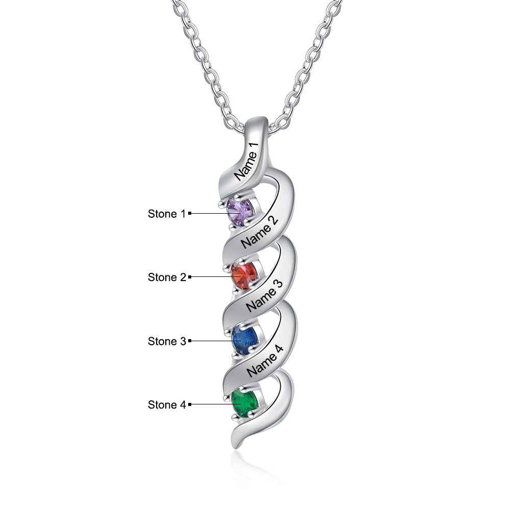4 Names-Personalized Necklace Cascading Pendant with 4 Birthstones Engraving 4 Names Gifts for Her