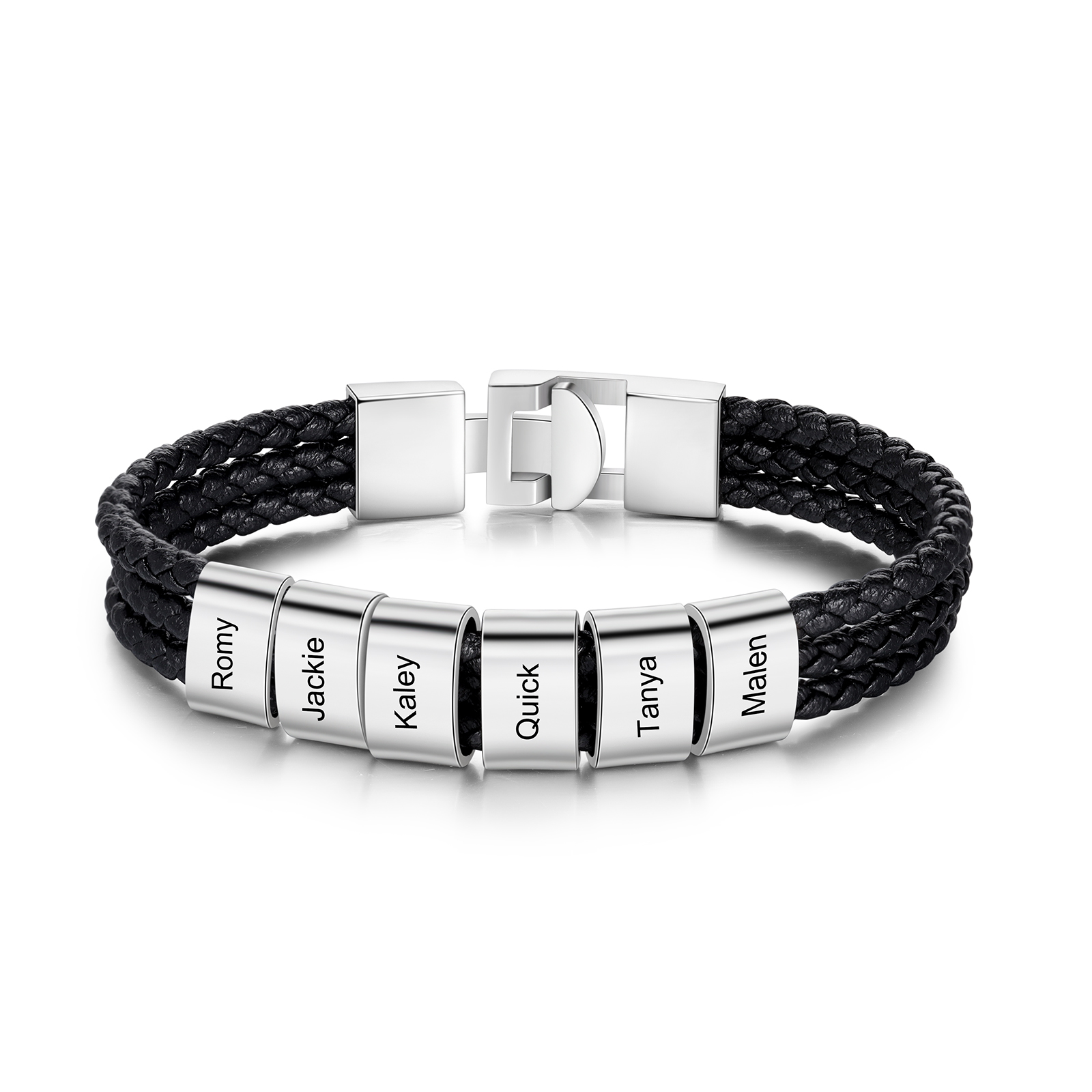 Personalized Braided Leather Bracelet Engraved 6 Names Men's Bracelet Gifts For Him