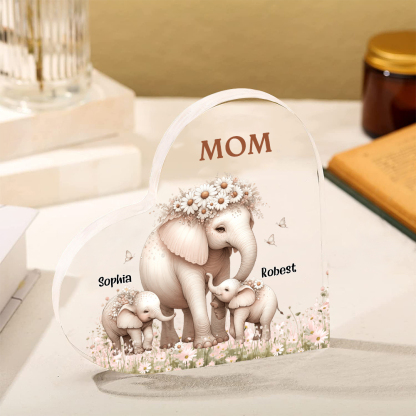2 Names-Personalized Elephant Acrylic Heart Keepsake Custom Text Acrylic Plaque Ornaments Gifts for Mom