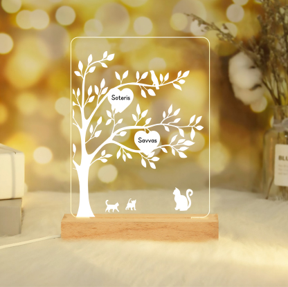 2 Names - Personalized Leaf Style Night Light With Custom Text LED Light Gift For Family