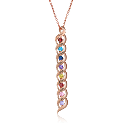 8 Names-Personalized Birthstones Necklace Set With Rose Gift Box-Custom Cascading Pendant Necklace Engraving 8 Names Gifts for Her