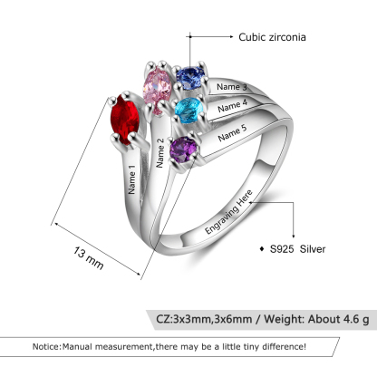 Mother's Day Family Ring Personalized 5 Birthstones Ring With Names Gifts for Her