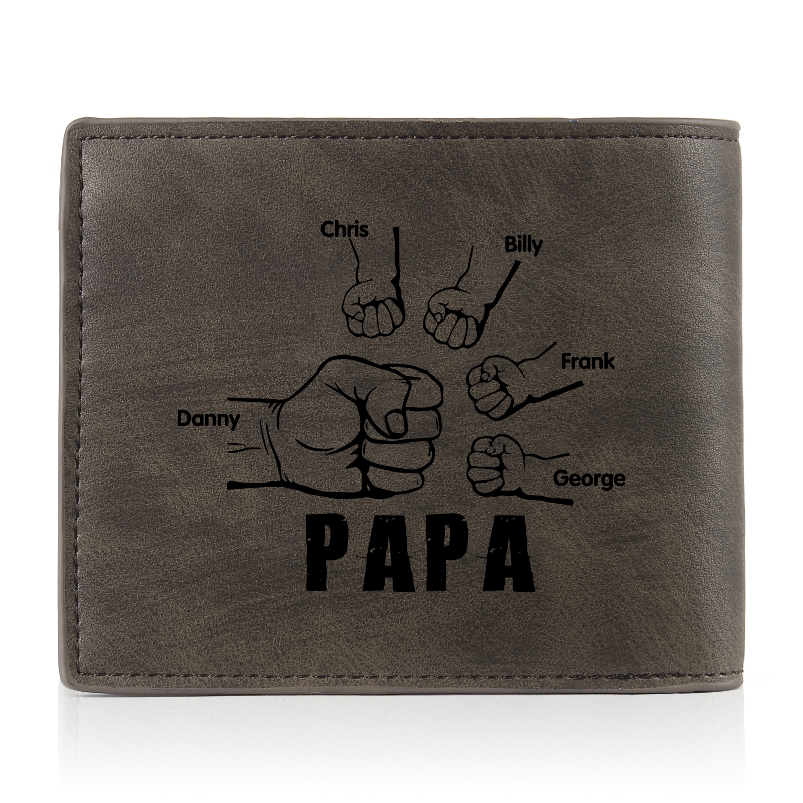 5-Names Personalized Leather Men's wallet With Card Slot Engraved With Name And Photo For Papa As a Father's Day Unique Gift
