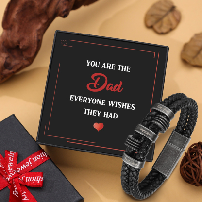 Jessemade UK 3 Names - Personalized PU Leather Men's Bracelet, Customized Name Bracelet with Gift Box Vintage Gift for Him 19.99 n3