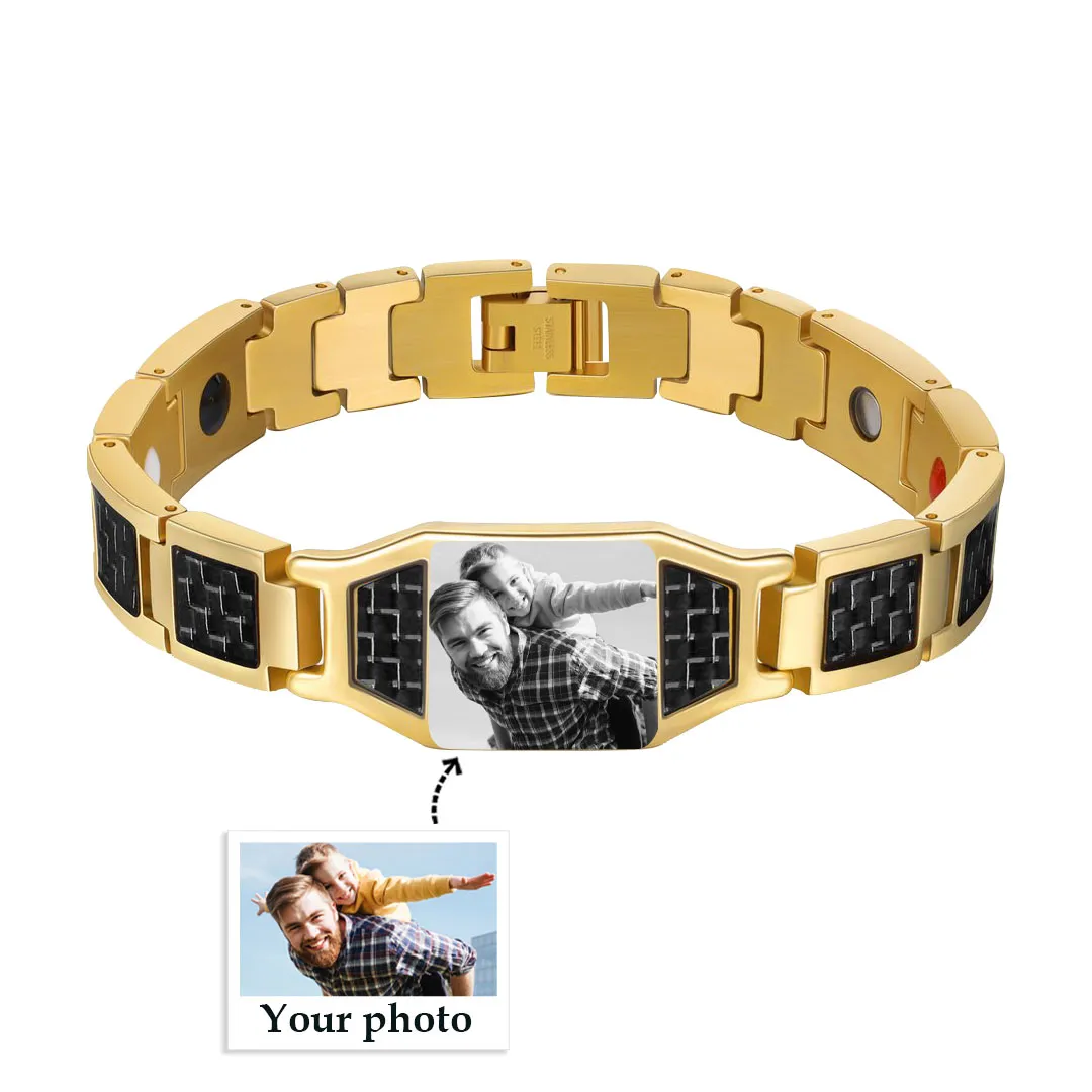 Personalized To My Man Carbon Fiber Energy Bracelet Gift Set, Custom Photo ID Bar Men's Bracelet Bangle Gifts For Him