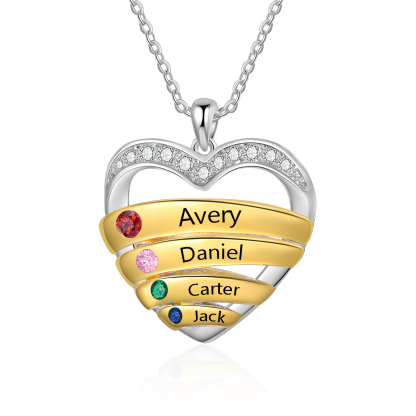 4 Names - Personalized Beautiful Heart Necklace with Custom Name and B