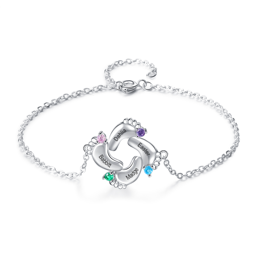 Personalized Baby Foot Necklace With 1-6 Birthstones Engraved Names Gift For Mother