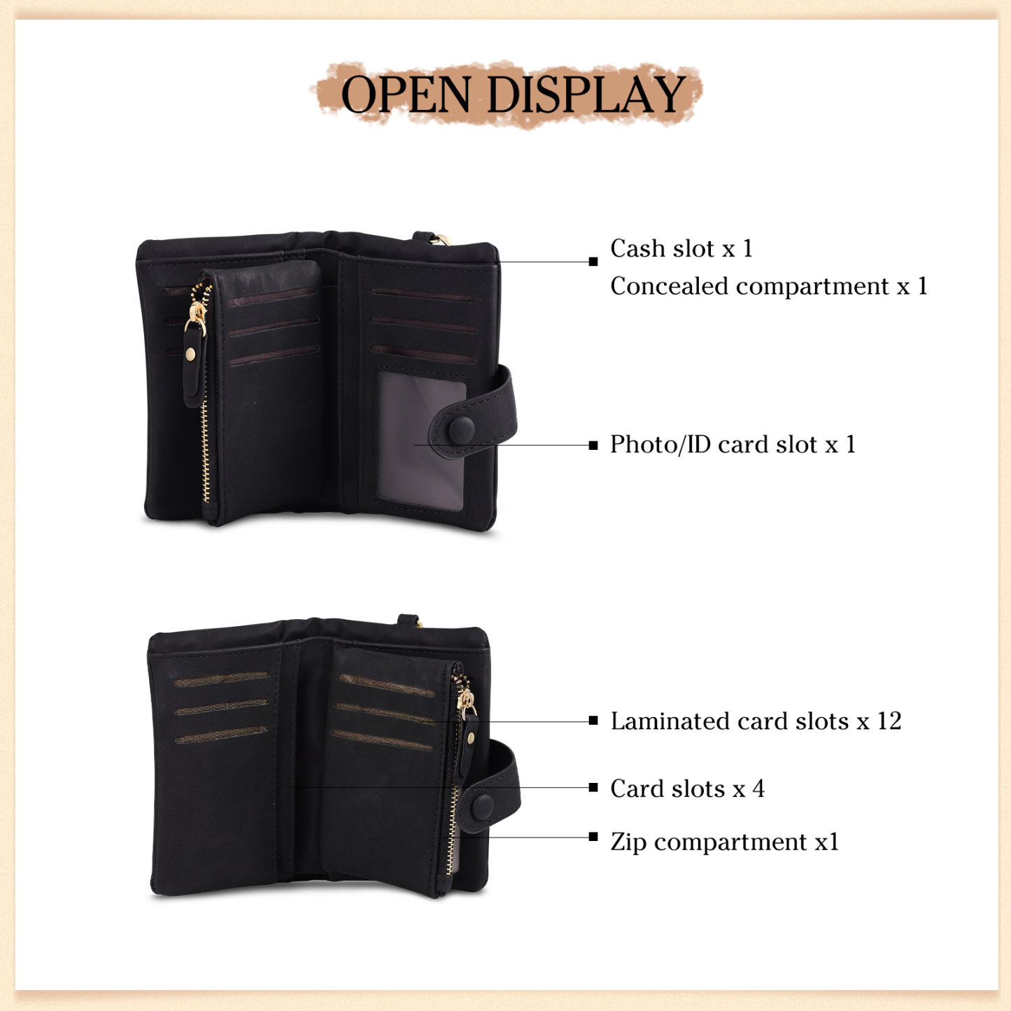 Black Color Personalized Birthday Flower Leather Wallet Engraving Name Wallet Gifts for Women