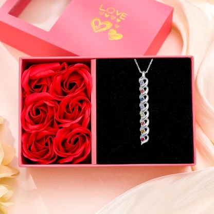 Customized Mother Necklace Cascading Pendant with 8 Birthstones Engraving 8 Names Gifts for Her