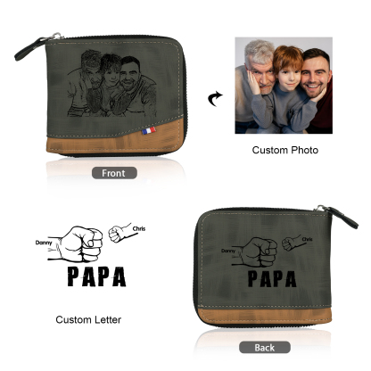2-NameS Personalized Leather Men's wallet With Card Slot Engraved With Name And Photo For Dad As a Father's Day Gift