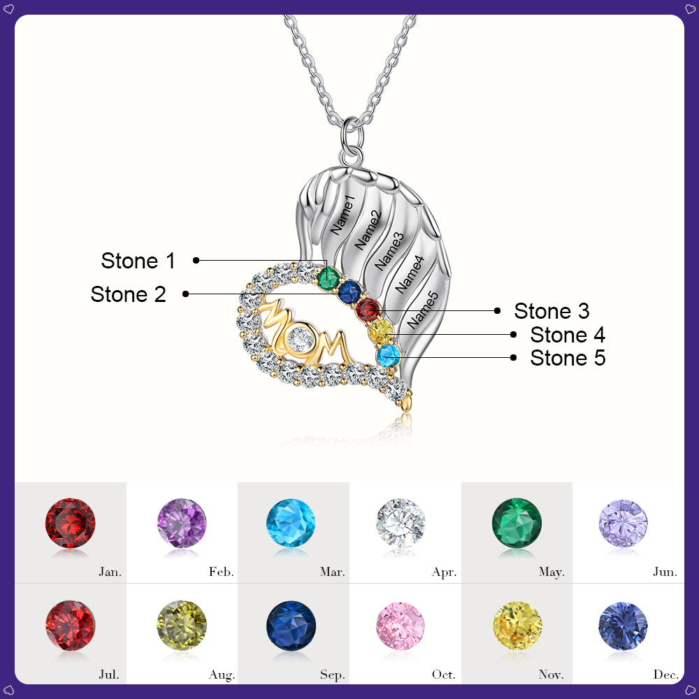 5 Names-Personalized Hearts Necklace Custom Birthstone Necklace Wonderful Gifts for Mom
