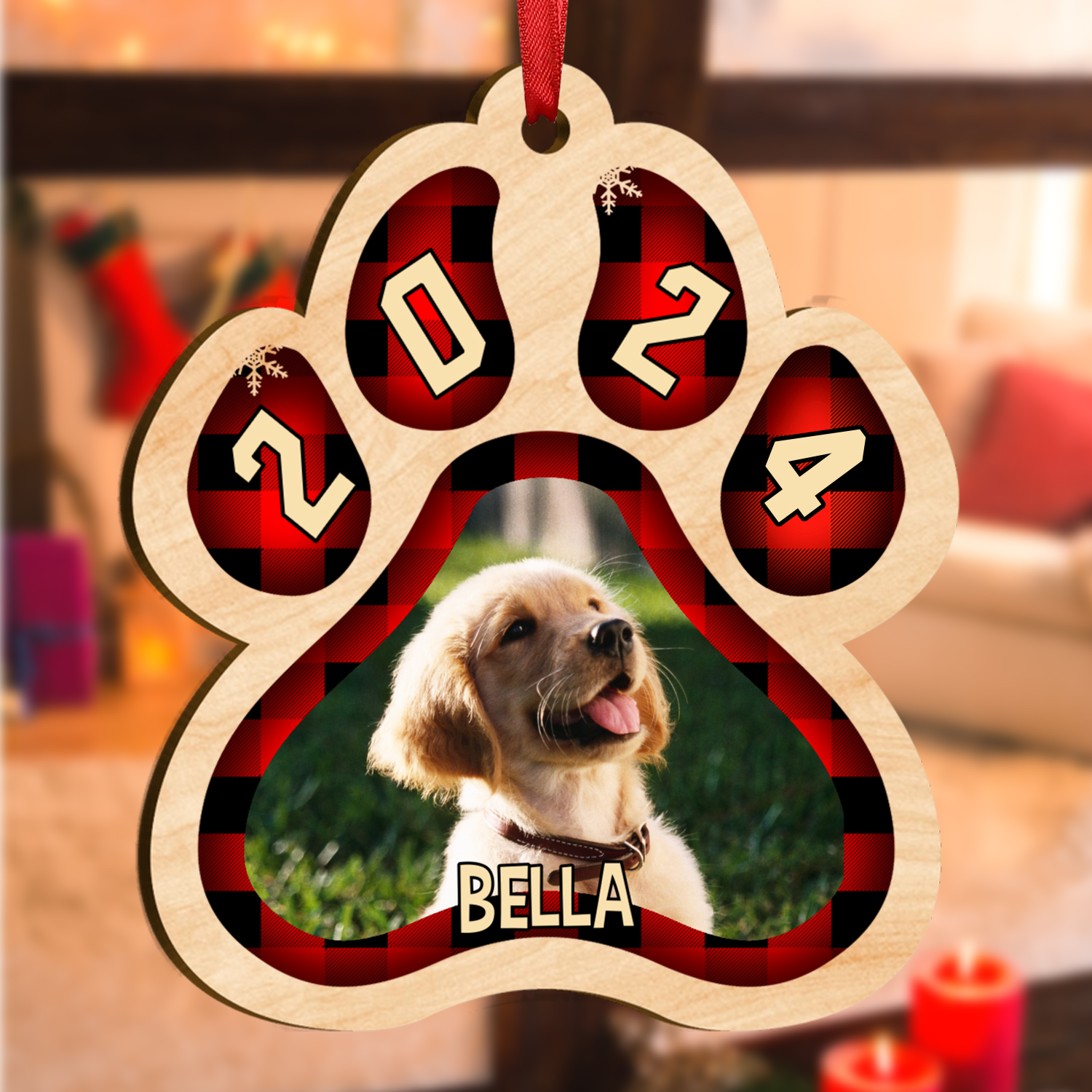 Personalized Pet Photo Christmas Ornament Customized Photo & Name Acrylic Hanging Ornament