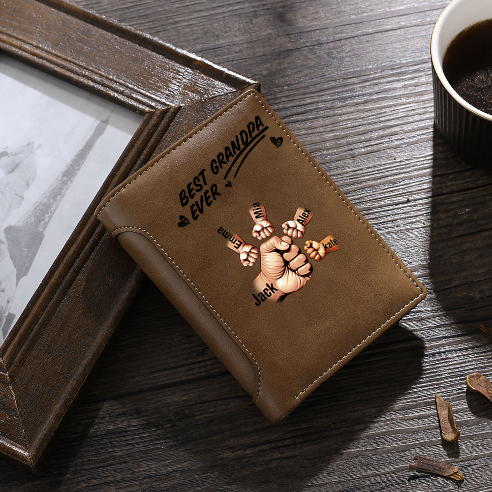 Customizable Men’s Wallet with Name Pattern | Unique Fist Design Personalized Wallet Gift – Jessemade