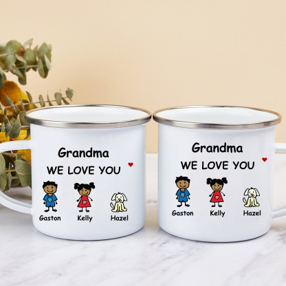 Personalized Enamel Cup Grandma We Love You Gift with Cartoon Characters Pets | Jessemade