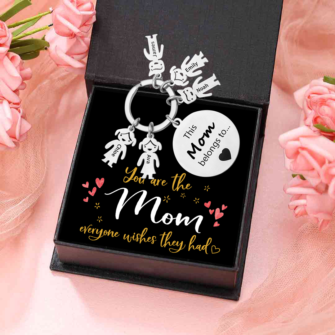 5 Names-Mom Belongs to...Custom Keychain with Name & Text