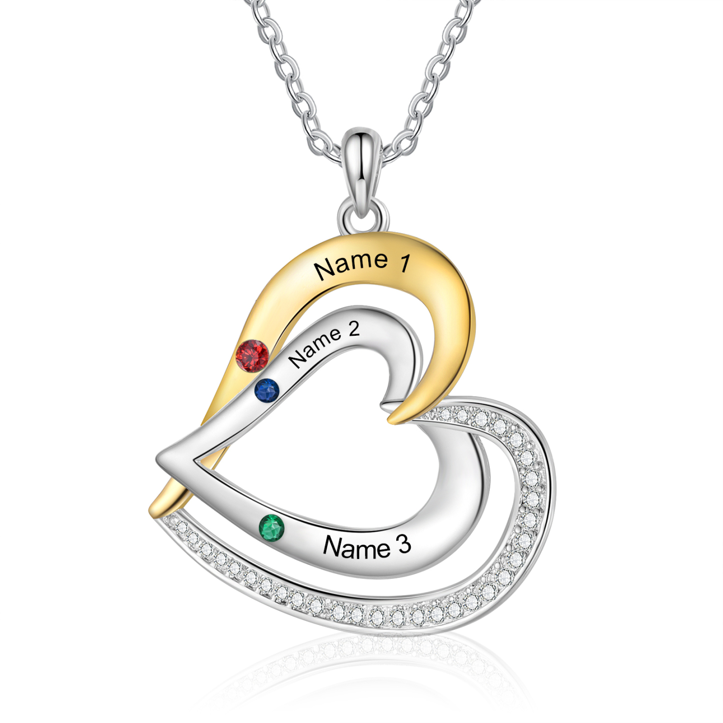 3 Names - Personalized Special Heart Necklace S925 Silver with Birthstone and Name Beautiful Gift for Her