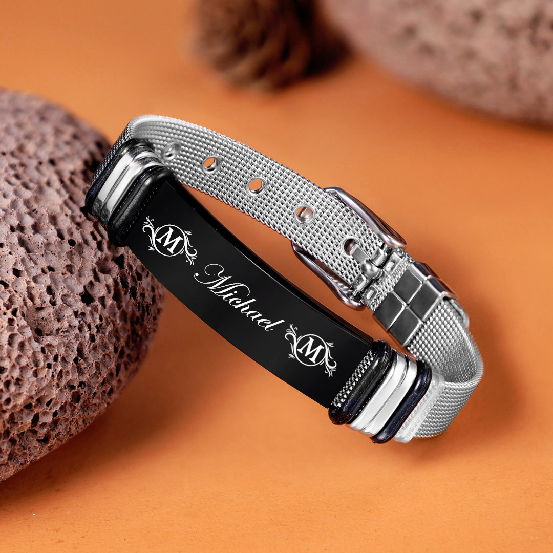 Father's day Personalized Men's Name Bracelet Custom Name Letter Watchband Initial ID Bar Bangle Gifts For him