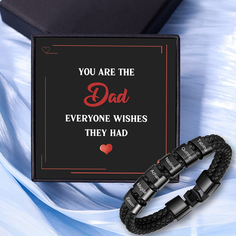 6 Names Personalized Braided Leather Bracelet Engraving Men's Bracelet Gift for Dad