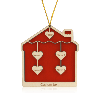 4 Names-Personalized Family Wooden Christmas Xmas Tree Decoration Ornament-Custom 4 Names And Year Hanging Ornament Gifts For Family