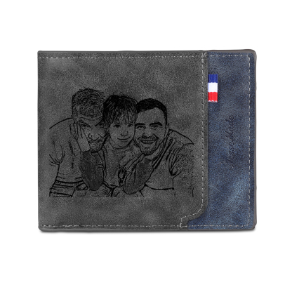 4 Names - Personalized Photo Custom Leather Men's Folding Wallet as a Father's Day Gift for Dad