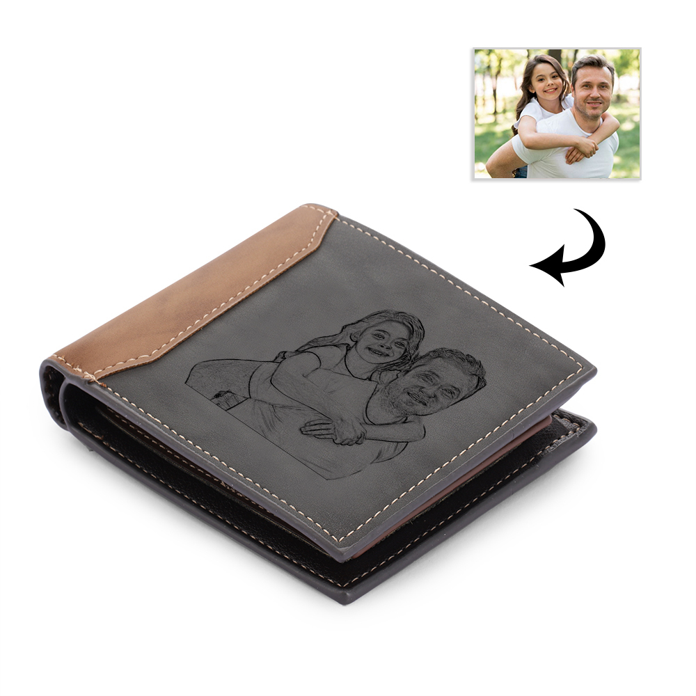 Personalized Photo Leather Men's Wallet Custom Text Letter Folding Wallet with Gift Box For Dad