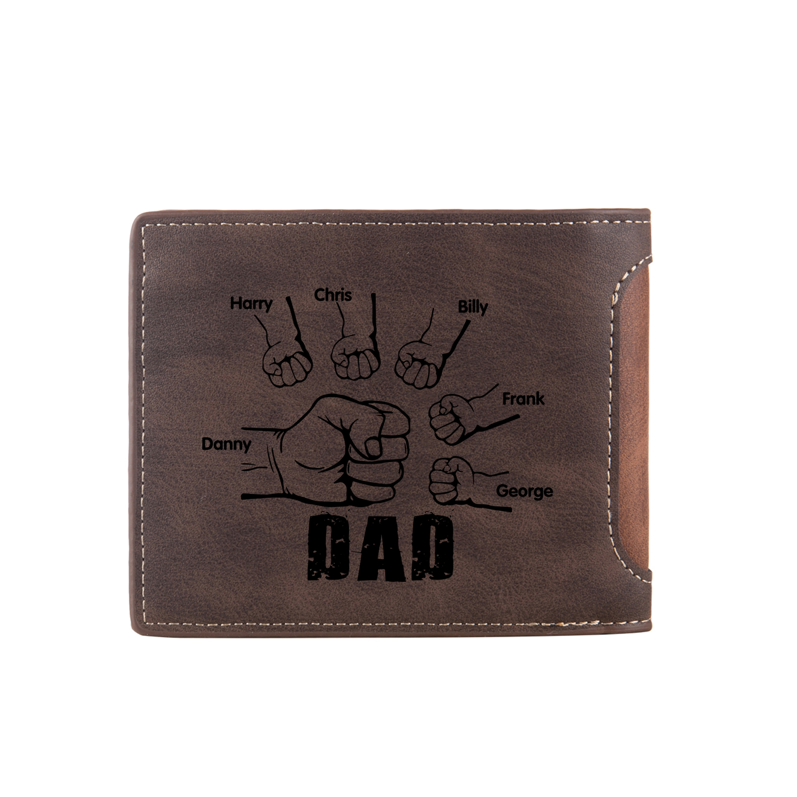 6 Names - Personalized Photo Custom Leather Men's Folding Wallet as a Father's Day Gift for Dad