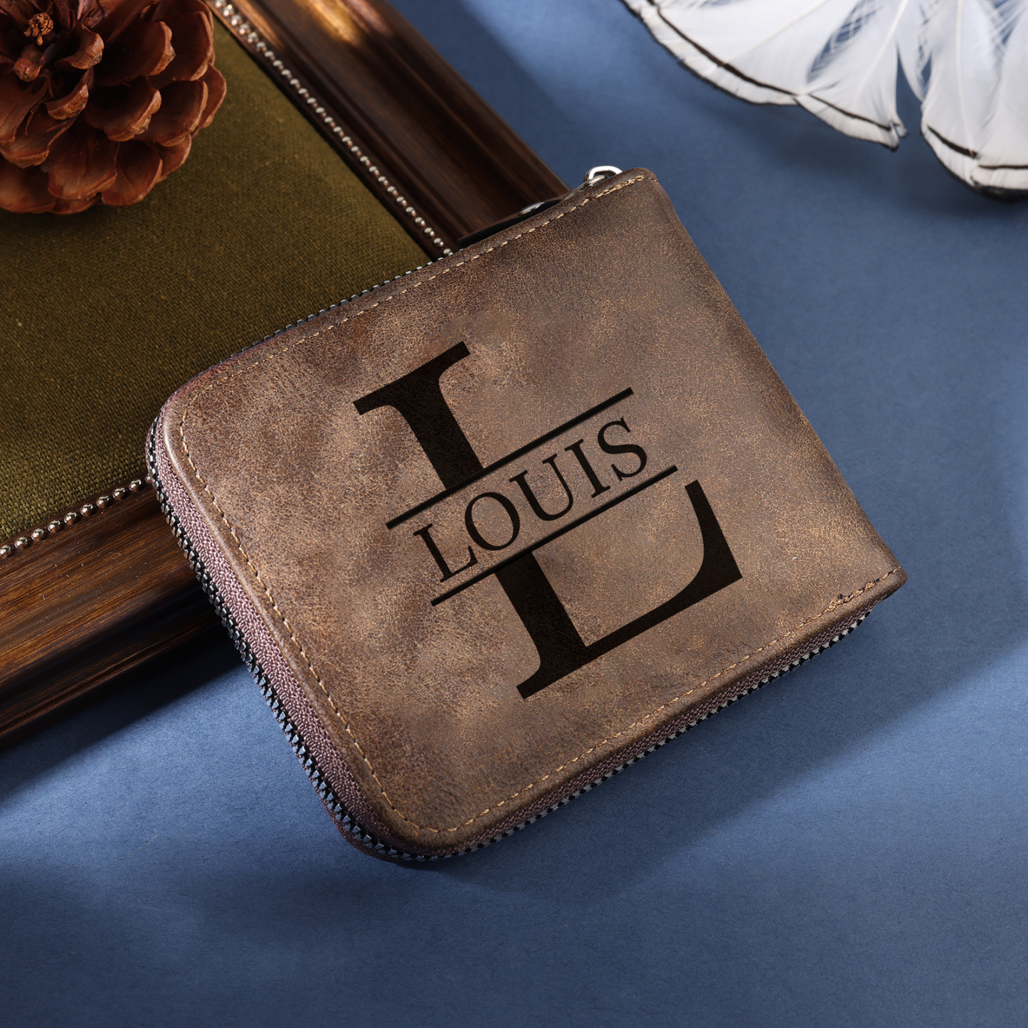 Personalized Photo Leather Men's Wallet Customized Name Letter Folding Dark brown Wallet For Couple