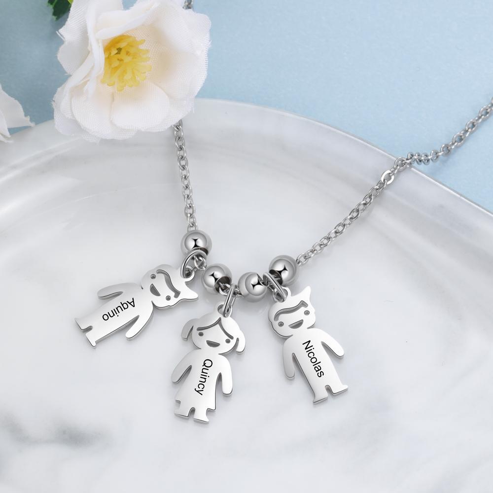 Personalized Kids Charm Necklace Engraved Names Gifts for Mother