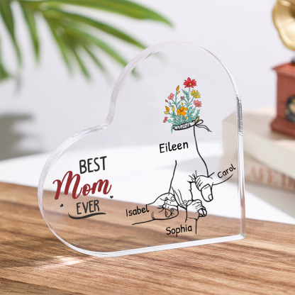 Customized  1-6 Hand Flower Names Style Acrylic Heart Shaped Decorative Brand Plaque Decoration for Mom/Grangma