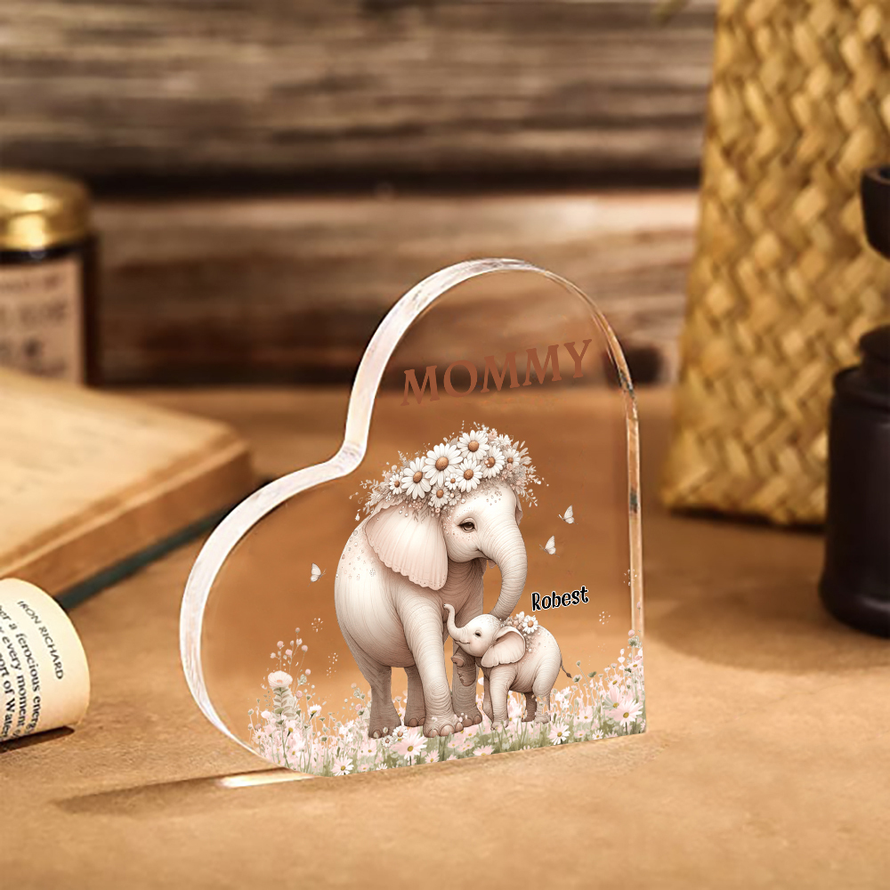1 Name-Personalized Elephant Acrylic Heart Keepsake Custom Text Acrylic Plaque Ornaments Gifts for Mom