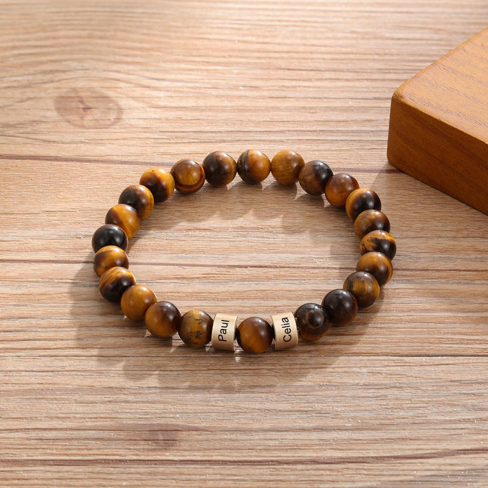 Brown Tiger Eye Men's 5 Names Bracelet great gift For him