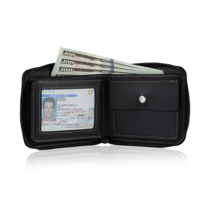 Photo Personalized Leather Zipper Men's Wallet Customized Name Letter Folding Wallet Three Colors Available with Gift Box for Dad