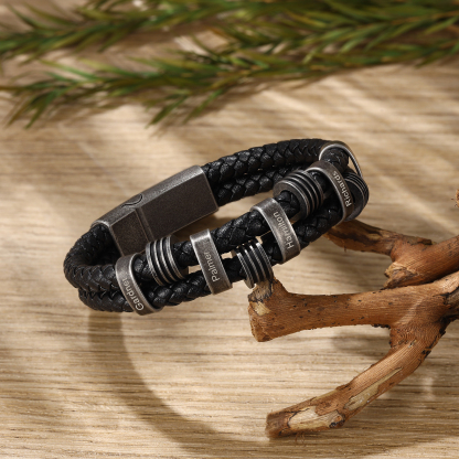 Personalized PU Leather Men's Bracelet, Custom 5 Names Bracelets Vintage Gift for Him-5 Names