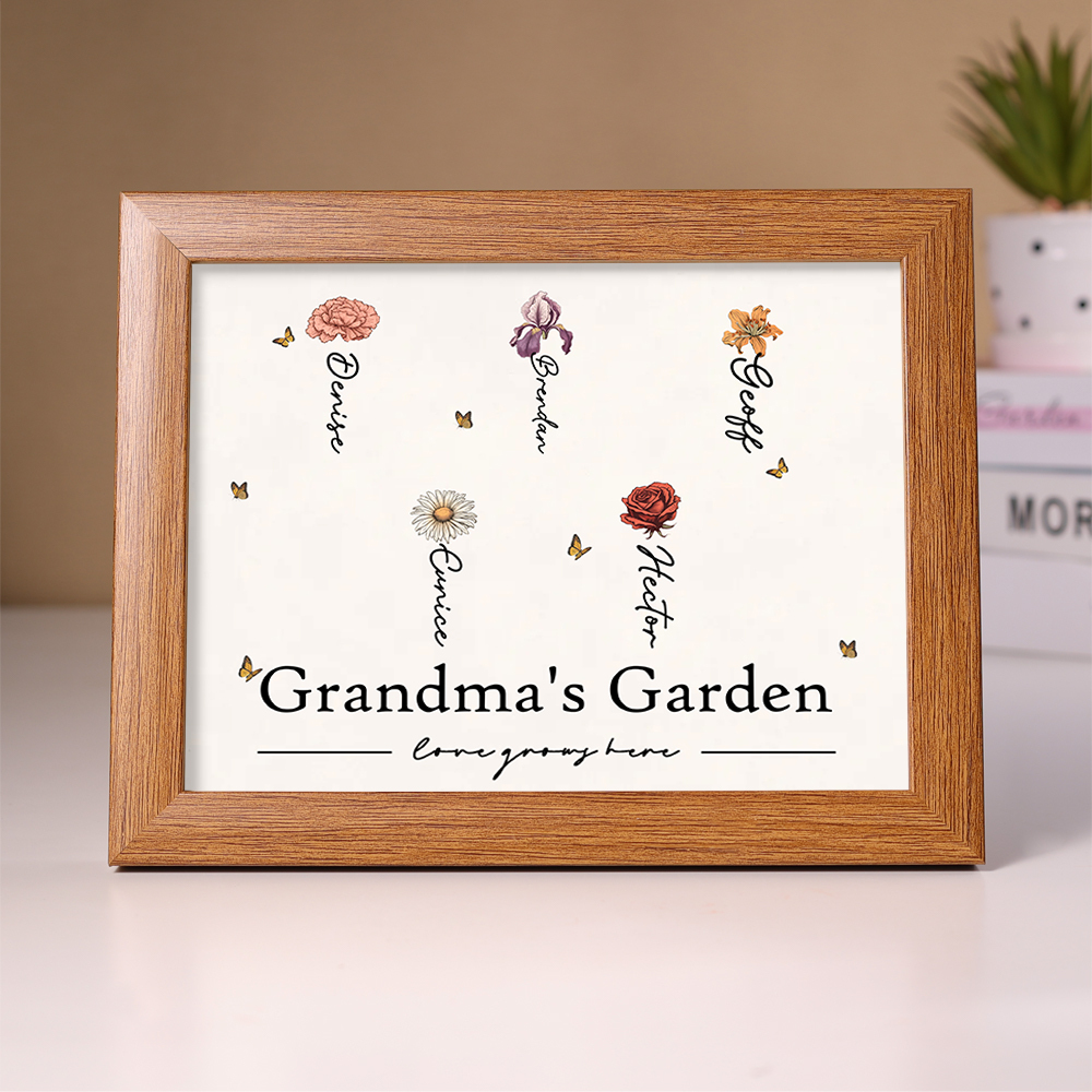 Personalized 1-12 Names Birth Flower Photo Frame And Exquisite Wood Panel Painting Decorations For Nana