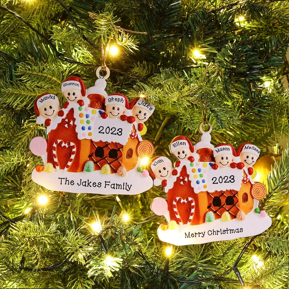 Cookie House Christmas Ornament Custom 6 Names Hanging Ornament Gifts For Family