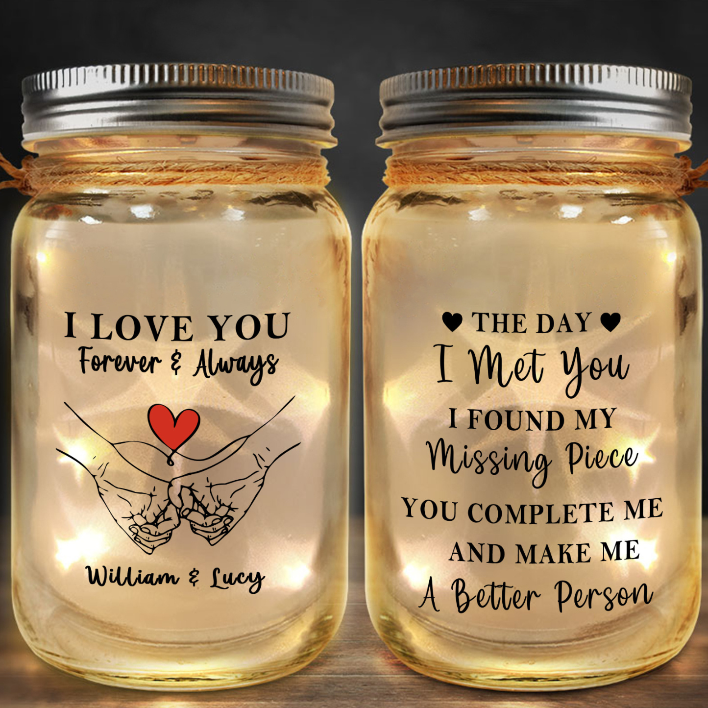 Customizable Solar Jar Lamp, Valentine's Day or Anniversary Gift for a Loving Couple | Jessemade
