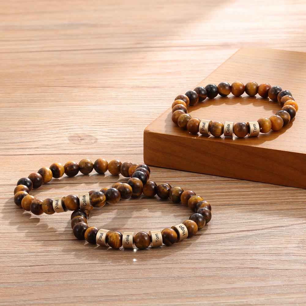 Brown Tiger Eye Men's 5 Names Bracelet great gift For him
