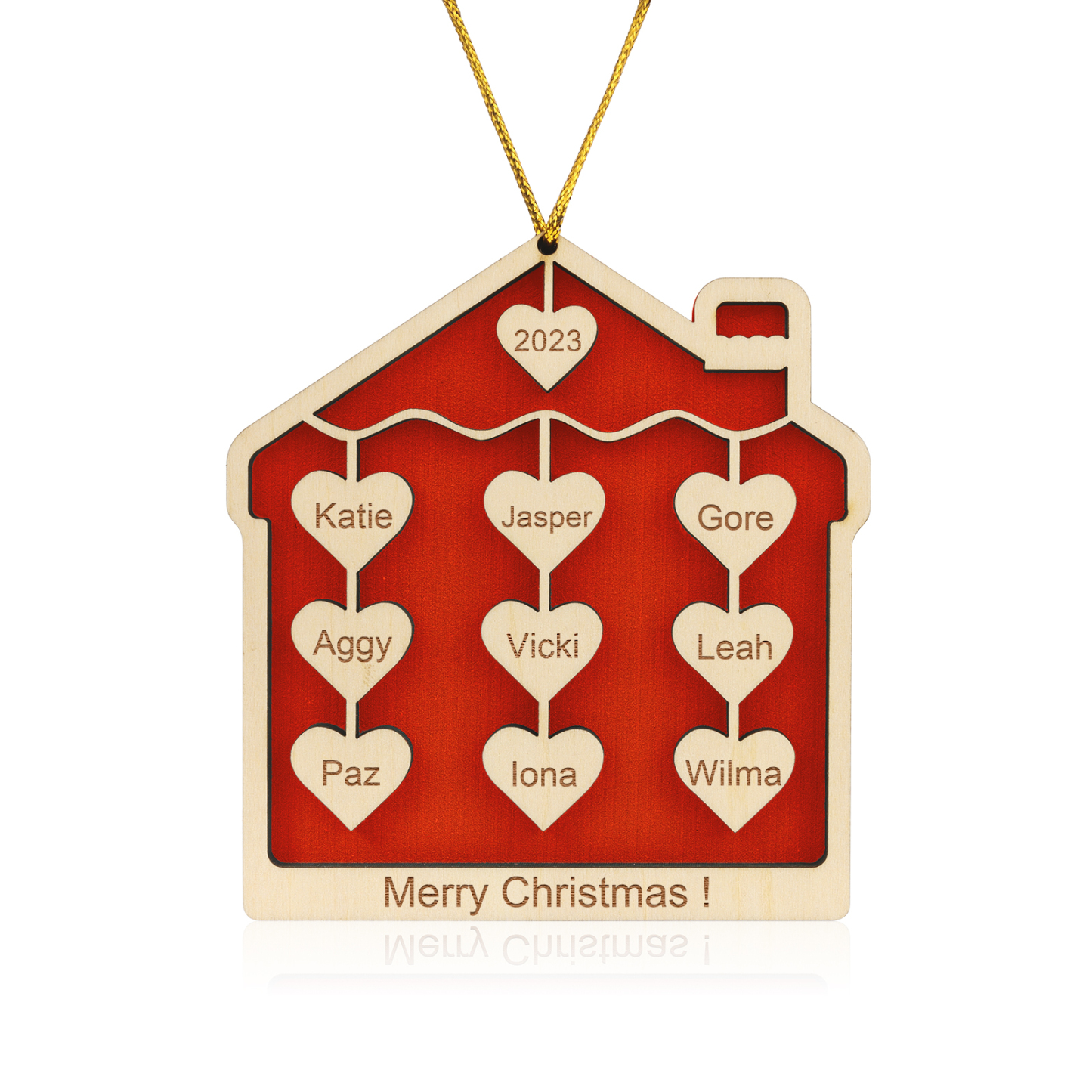 9 Names-Personalized Family Wooden Christmas Xmas Tree Decoration Ornament-Custom 9 Names And Year Hanging Ornament Gifts For Family