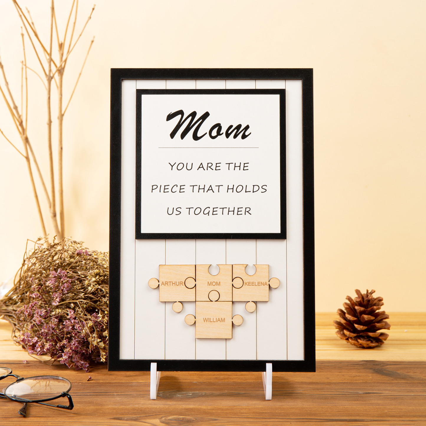 Mom Puzzle Sign Personalized 6 Names Wooden Sign Family Gifts-Mom You Are the Piece that Holds Us Together