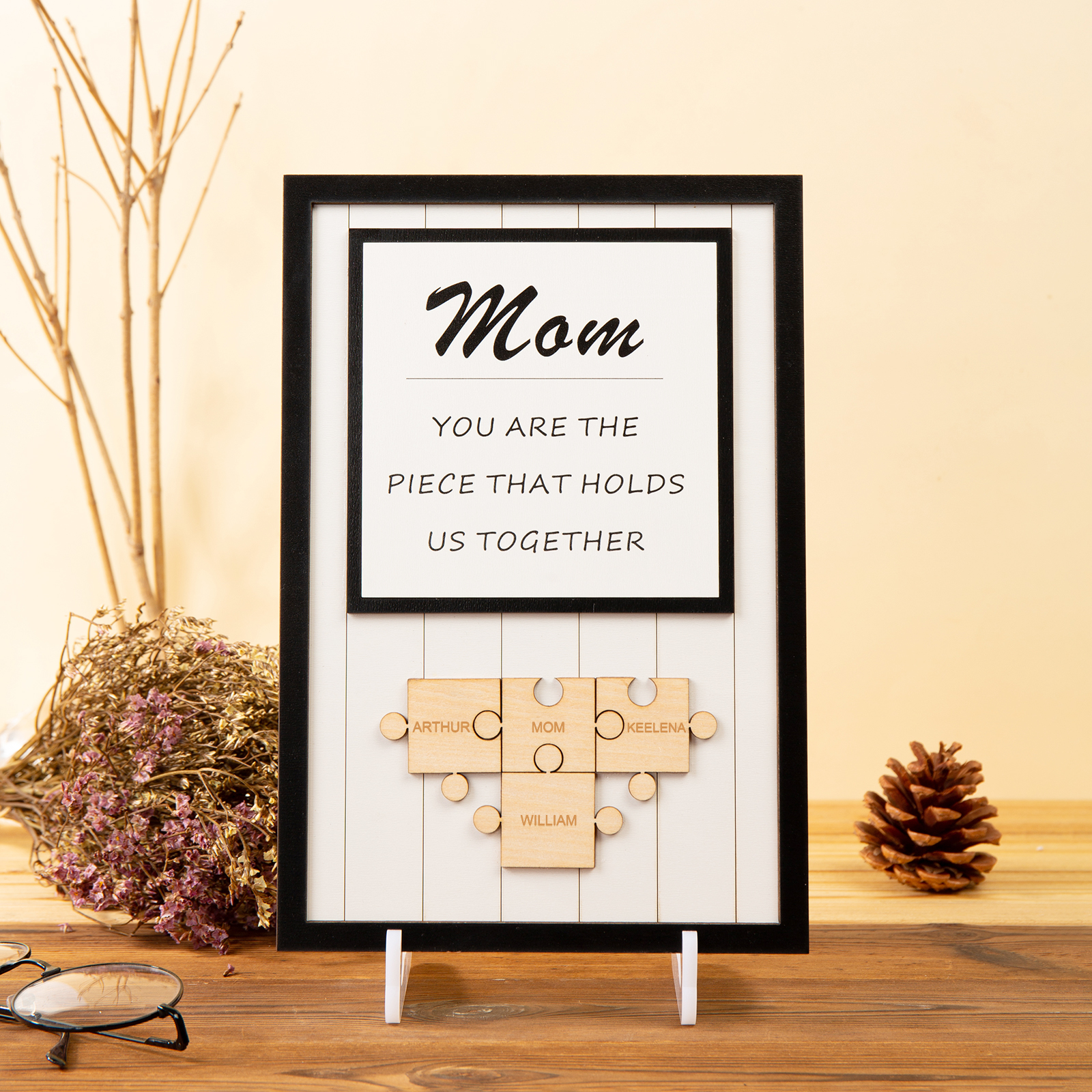 Mom Puzzle Sign Personalized 7 Names Wooden Sign Family Gifts-Mom You Are the Piece that Holds Us Together